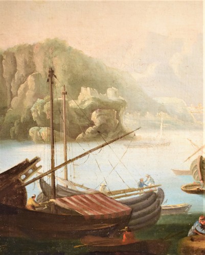 Abraham Teerlink (1776 -1857) - Paysage côtier avec scène portuaire et ruines - Romano Ischia